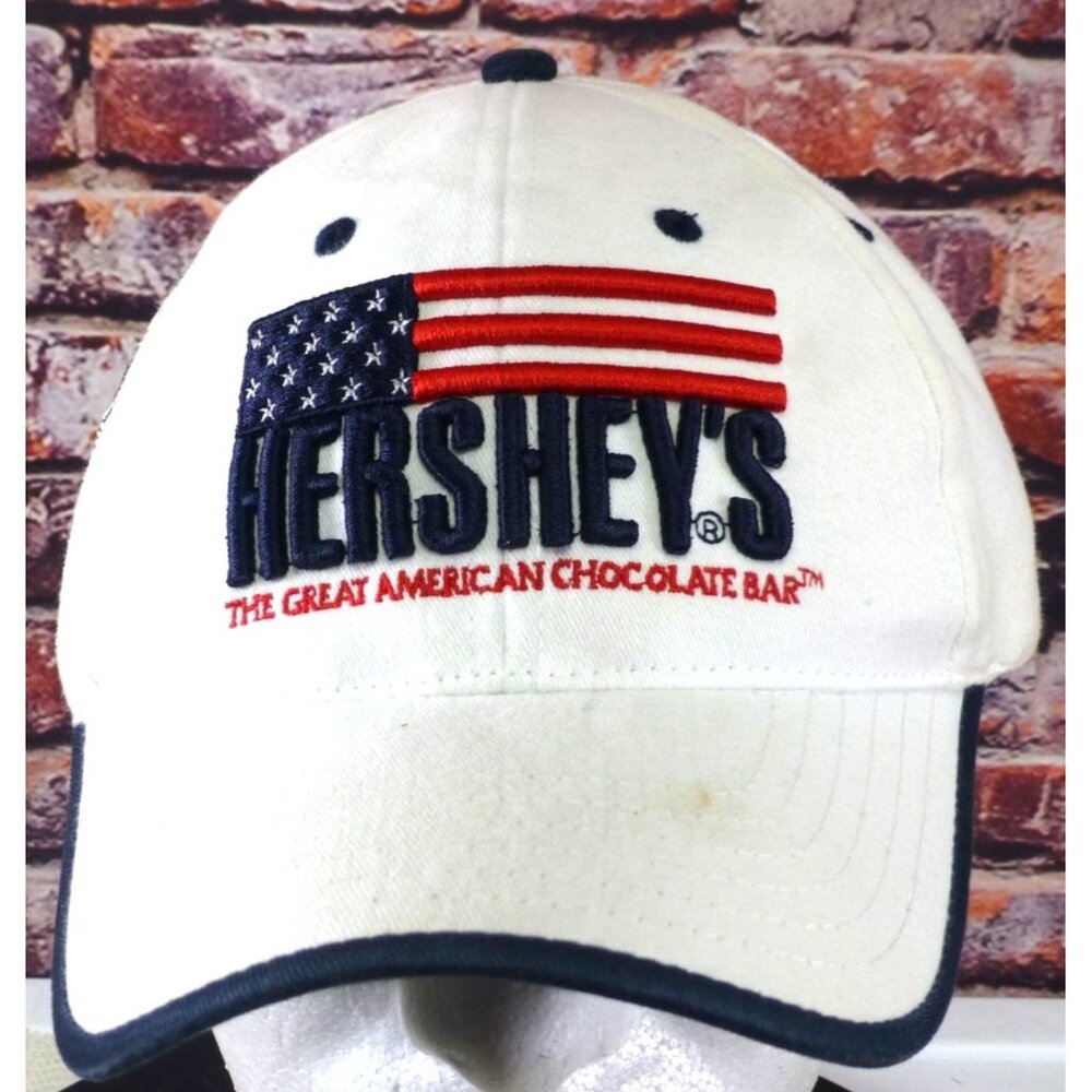 Hersheys Embroidered Baseball Cap White With USA Flag Logo & Since 1894 Detail A